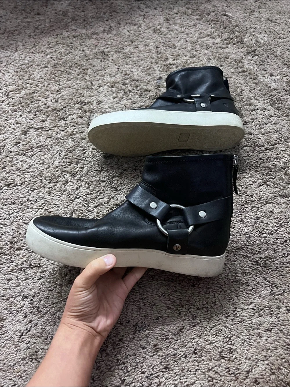 Black Women's High-Top Leather Sneakers with Silver Hardware